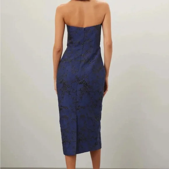 ML Monique Lhuillier Cora Midi Strapless Blue Dress